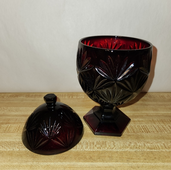 Luminary Ruby Red Egg Shaped Pressed Glass Candy - Picture 2 of 6